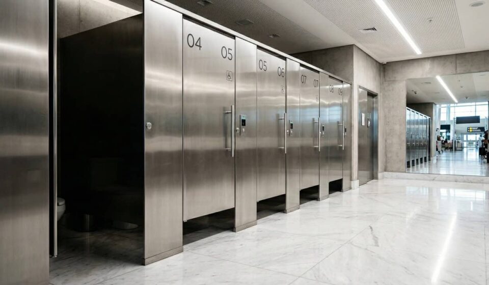 Por que as portas de banheiro público quase nunca encostam no chão?