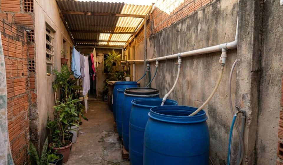 Caixa d’água feita com bombonas recicladas vira saída barata para armazenar água sem ocupar muito espaço