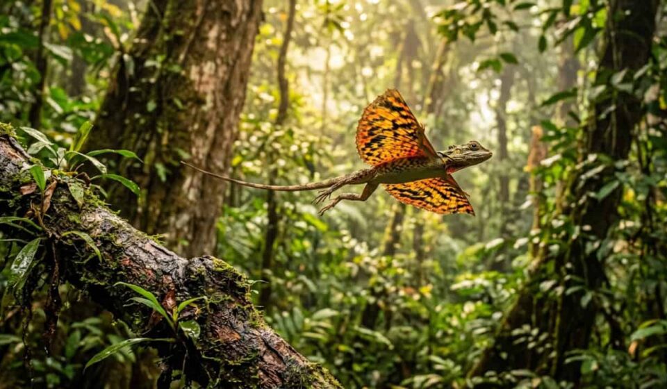 O lagarto que transformou as próprias costelas em asas para voar entre as árvores