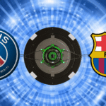 Escudos de PSG e Barcelona